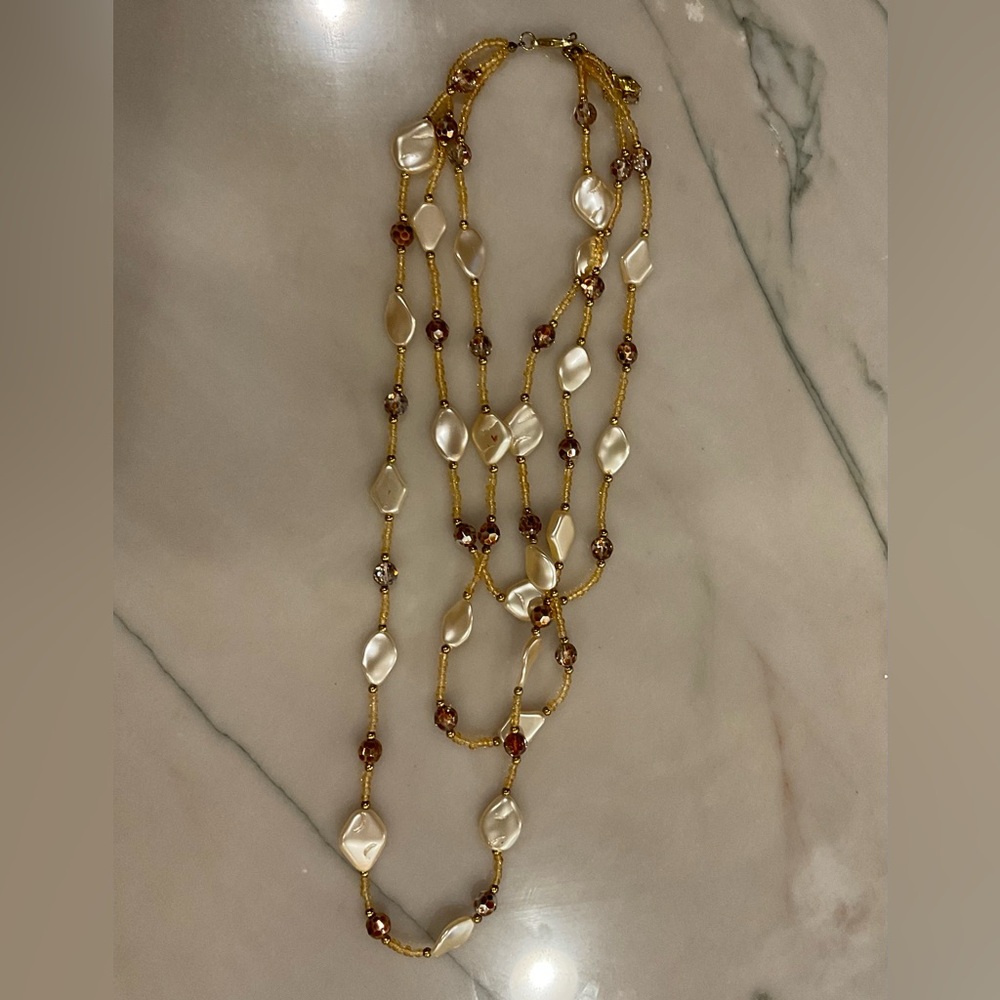 Statement Necklace 3 Tier Pearl and stone
